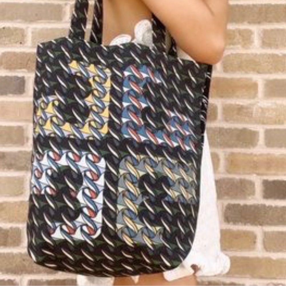 NWOT Tory Burch Canvas Tote Curly
Ribbons Print With Swan Design On Back